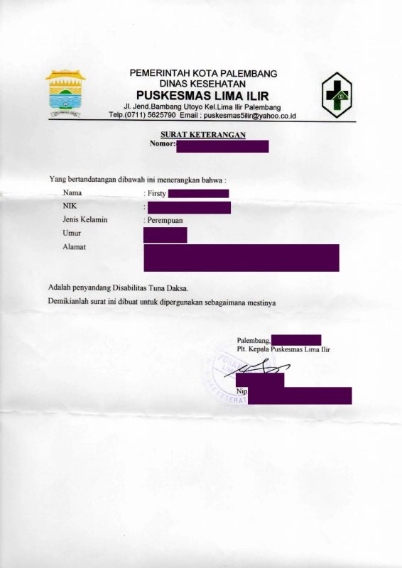 contoh format surat keterangan disabilitas
